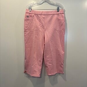 Quaker Factory DreamJeannes Pink Rhinestone Heart Capri Pants Women's Large